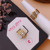 Gold Geometric Stainless Steel Ring with Crystal Accent – Anti-Tarnish